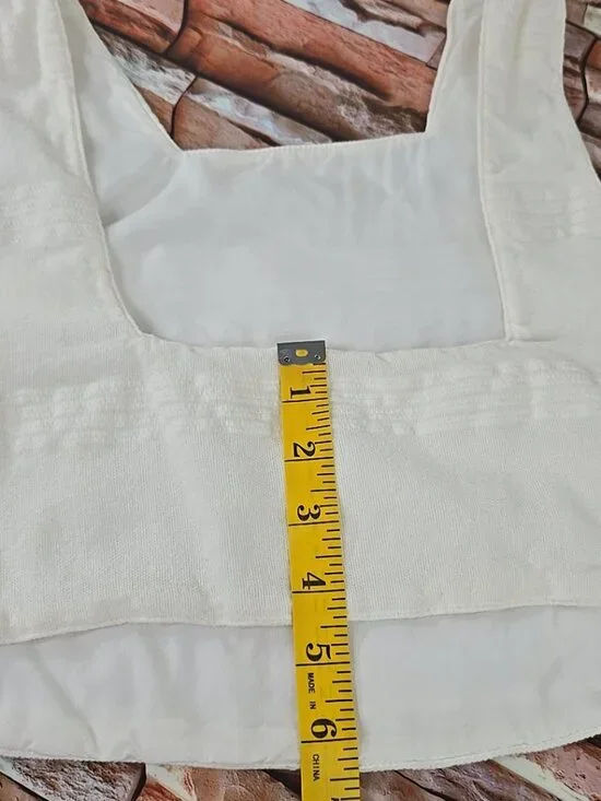 FREE PEOPLE WOMEN'S SIZE XS WHITE CROP TOP COTTON LINEN WITH SIDE BUTTONS LINED. - Picture 14 of 16